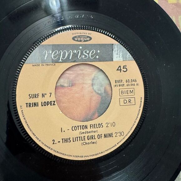 Trini Lopez Surf No. 7 Cotton Fields France Ep W/ Picture Sleeve RVEP 60046 - Picture 8 of 9